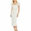 Feather Cap Sleeve Pearl Embellished T-Length Fit Dress -Women's Skirt 11438 WHT Default 1 WS
