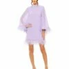 High Neck Cape Sleeve Mini Dress With Feather Trim -Women's Skirt 11439 LIL Default 1 WS