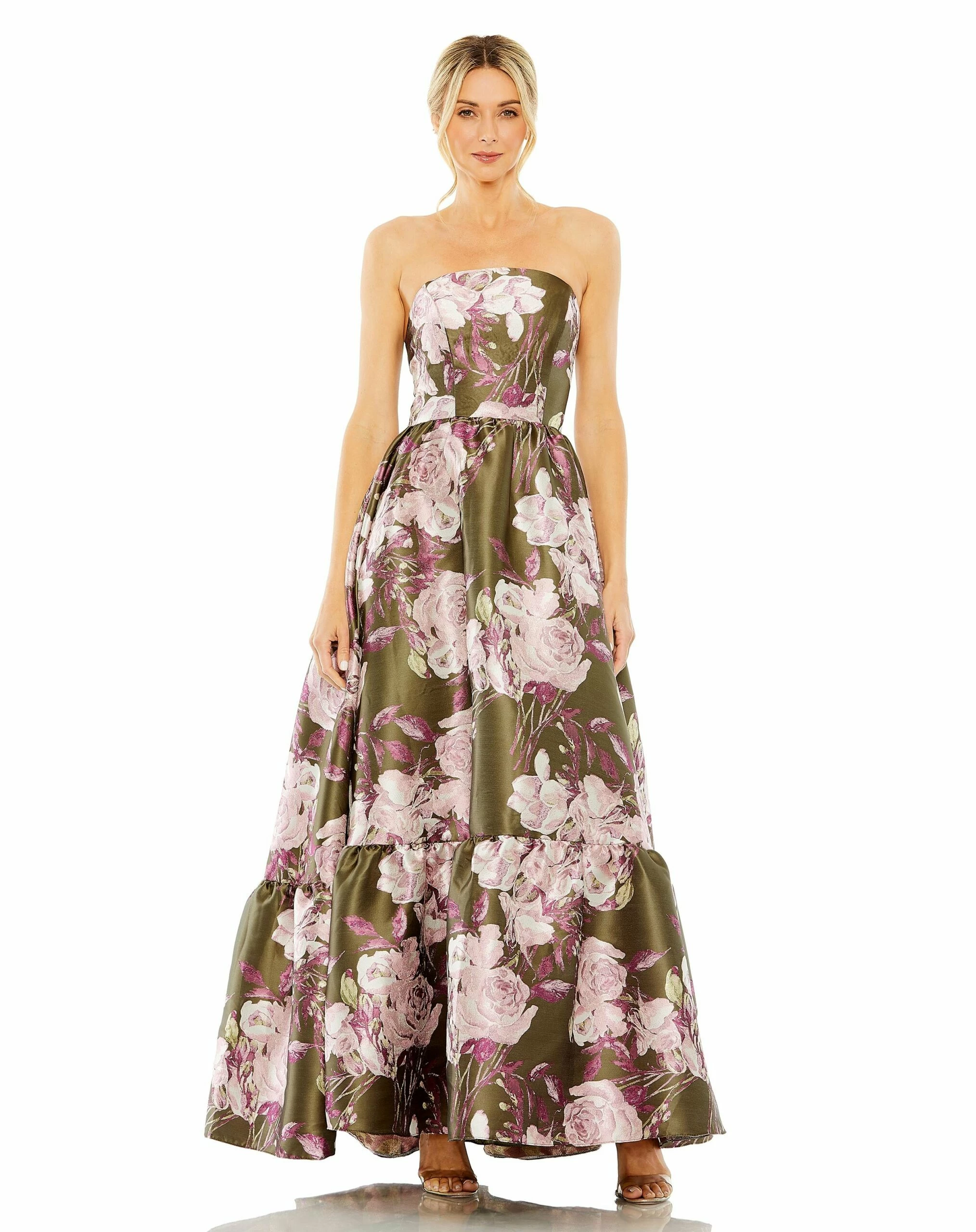 Strapless Bottom Ruffle Floral Gown 3 Strapless Bottom Ruffle Floral Gown