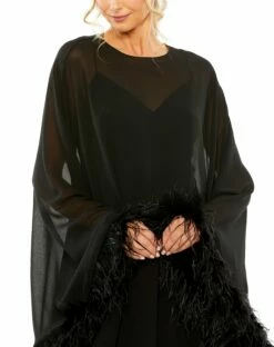 Trapeze Dress With Feather Trim -Women's Skirt 11622 Black CL