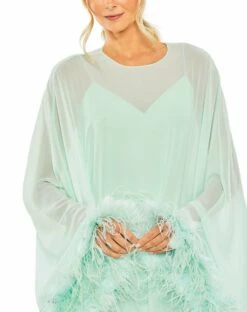 Trapeze Dress With Feather Trim -Women's Skirt 11622 Mint CL
