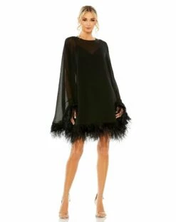Trapeze Dress With Feather Trim