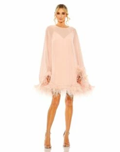 Trapeze Dress With Feather Trim -Women's Skirt 11622 LPI Default 1 WS