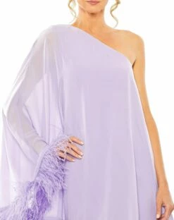 One Shoulder Trapeze Dress With Feather Trim -Women's Skirt 11623 LIL 3 WS