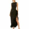 Sleeveless Faux Wrap Dress With Feather Detail