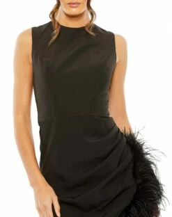 Sleeveless Faux Wrap Dress With Feather Detail -Women's Skirt 11626 Black CL