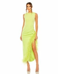 Sleeveless Faux Wrap Dress With Feather Detail -Women's Skirt 11626 Lime AB