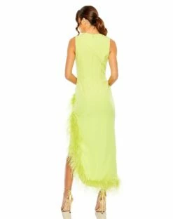 Sleeveless Faux Wrap Dress With Feather Detail -Women's Skirt 11626 Lime BK