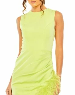 Sleeveless Faux Wrap Dress With Feather Detail -Women's Skirt 11626 Lime CL