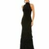 Jersey Halter Gown With Feather Tiered Detail -Women's Skirt 11627 BLK Default 1 WS