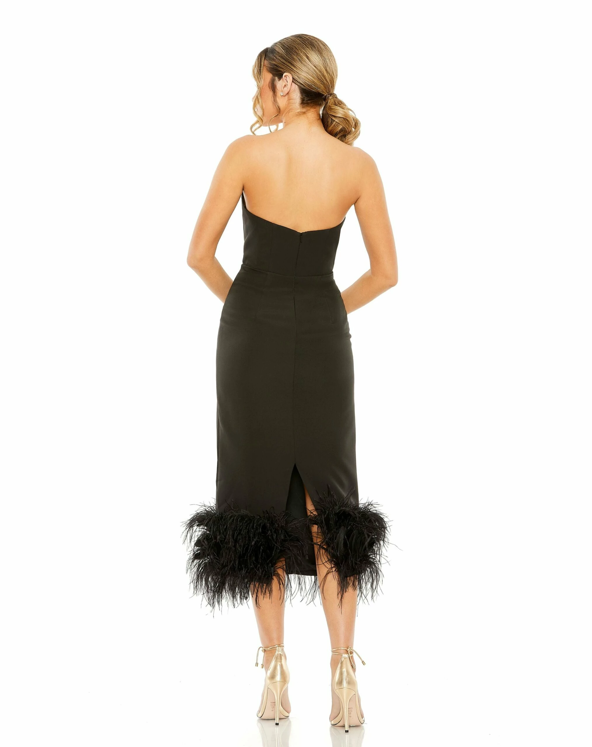 Strapless Column Dress With Feather Trim 4 Strapless Column Dress With Feather Trim - Image 2