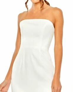 Strapless Column Dress With Feather Trim 11 Strapless Column Dress With Feather Trim -Women's Skirt 11629 White CL