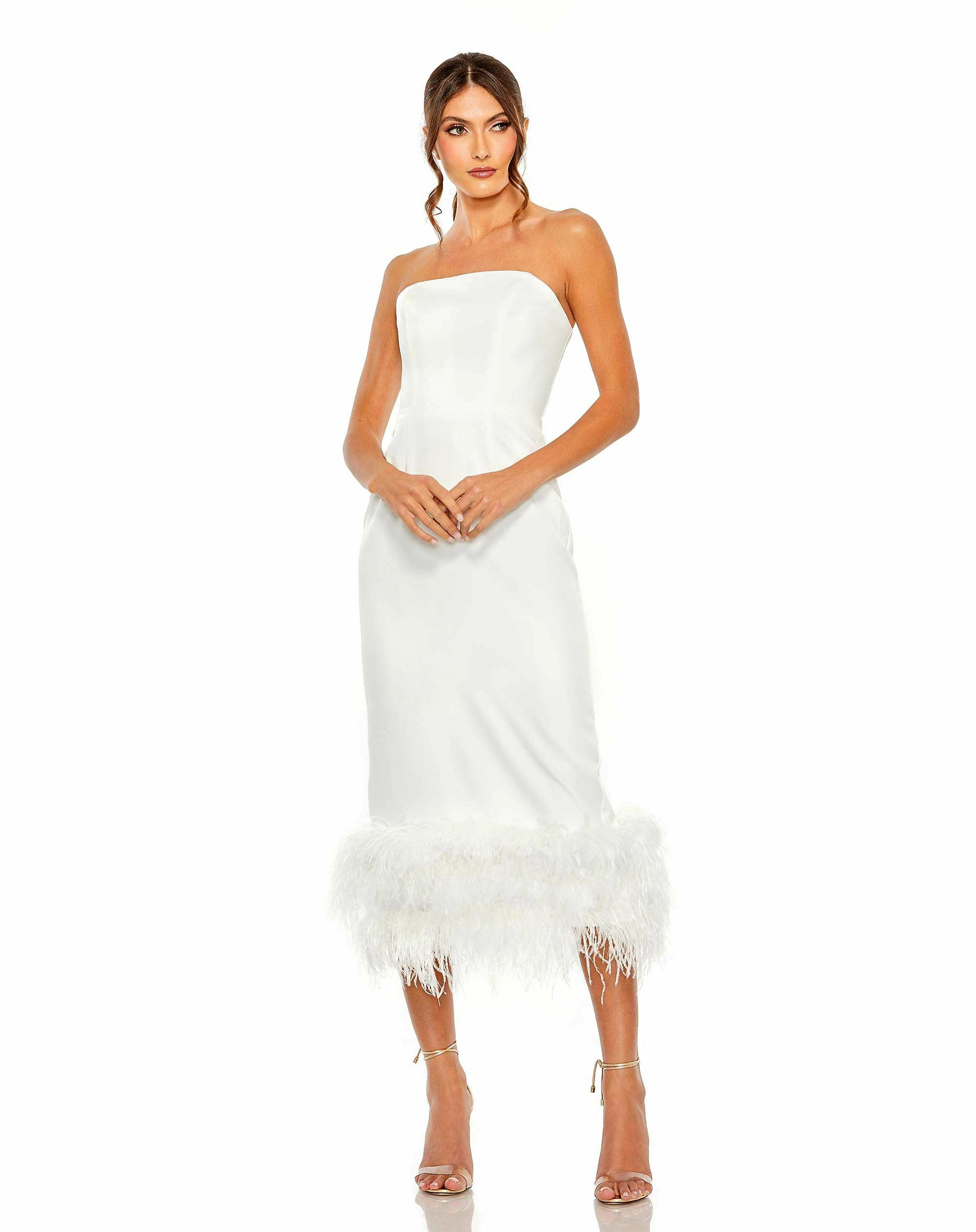 Strapless Column Dress With Feather Trim 5 Strapless Column Dress With Feather Trim - Image 3