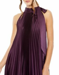 Pleated Halter Neck High Low Gown -Women's Skirt 11639 Plum CL