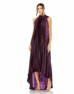 Pleated Halter Neck High Low Gown