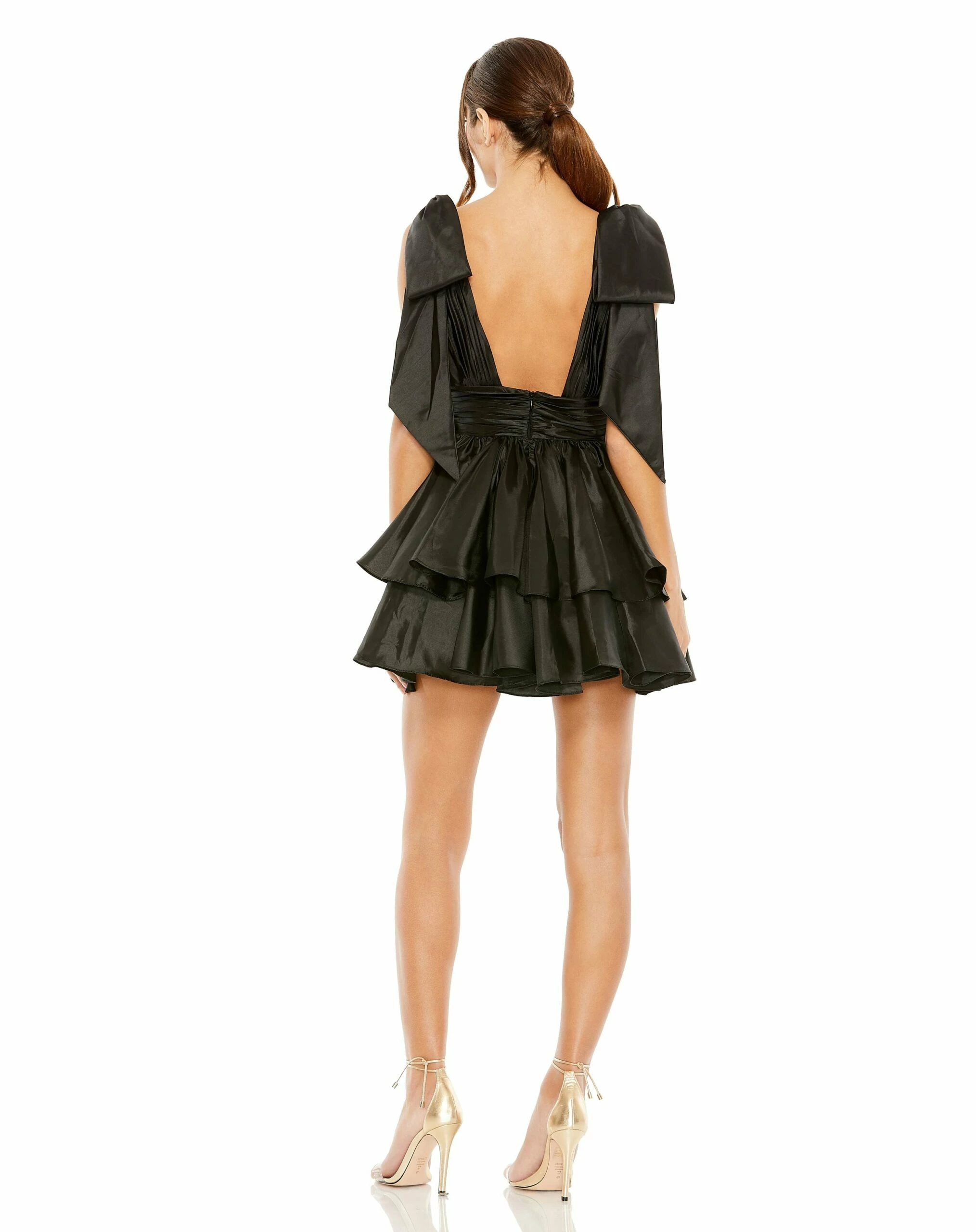 Oversized Bow Deep V Ruffle Mini Dress 4 Oversized Bow Deep V Ruffle Mini Dress - Image 2