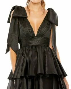 Oversized Bow Deep V Ruffle Mini Dress 10 Oversized Bow Deep V Ruffle Mini Dress -Women's Skirt 11657 Black CL