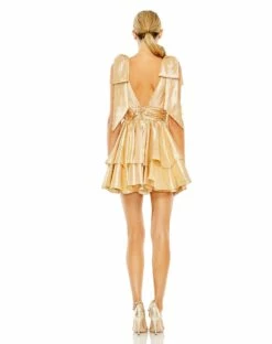 Oversized Bow Deep V Ruffle Mini Dress 12 Oversized Bow Deep V Ruffle Mini Dress -Women's Skirt 11657 PaleGold BK