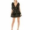 Oversized Bow Deep V Ruffle Mini Dress -Women's Skirt 11657 BLK Default 1 WS