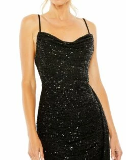 Sequined Cowl Neck Mini Dress 10 Sequined Cowl Neck Mini Dress -Women's Skirt 11661 Black CL