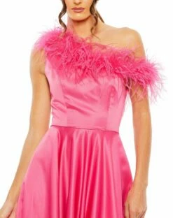 One Shoulder A Line Gown With Feather Detail -Women's Skirt 11684 HOT 3 WS