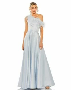 One Shoulder A Line Gown With Feather Detail -Women's Skirt 11684 POB Default 1 WS