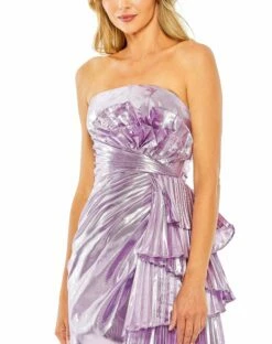 Strapless Metallic Draped Detail Mini Dress -Women's Skirt 11695 Lilac CL