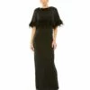 Quarter Sleeve Crystal Neck Feather Detail Dress -Women's Skirt 11787 BLK Default 1 WS