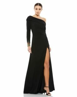 Beaded Cuff Drop Shoulder Faux Wrap Gown -Women's Skirt 12231 BMU 1 WS