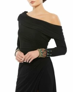 Beaded Cuff Drop Shoulder Faux Wrap Gown -Women's Skirt 12231 BMU 3 WS