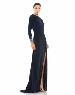 Beaded Cuff Drop Shoulder Faux Wrap Gown -Women's Skirt 12231 MID 4 WS