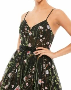 FLORAL EMBROIDERED BUSTIER A-LINE DRESS -Women's Skirt 12345 BlackMulti CL