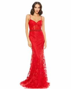 Embroidered Illusion Bodice Sleeveless Trumpet Gown