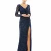 Long Sleeve Ruched Sequined V-Neck Gown -Women's Skirt 12412 MID Default 1 WS