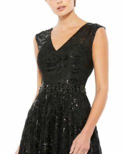 Embroidered Cap Sleeve A Line Dress -Women's Skirt 12413 BLK 3 WS