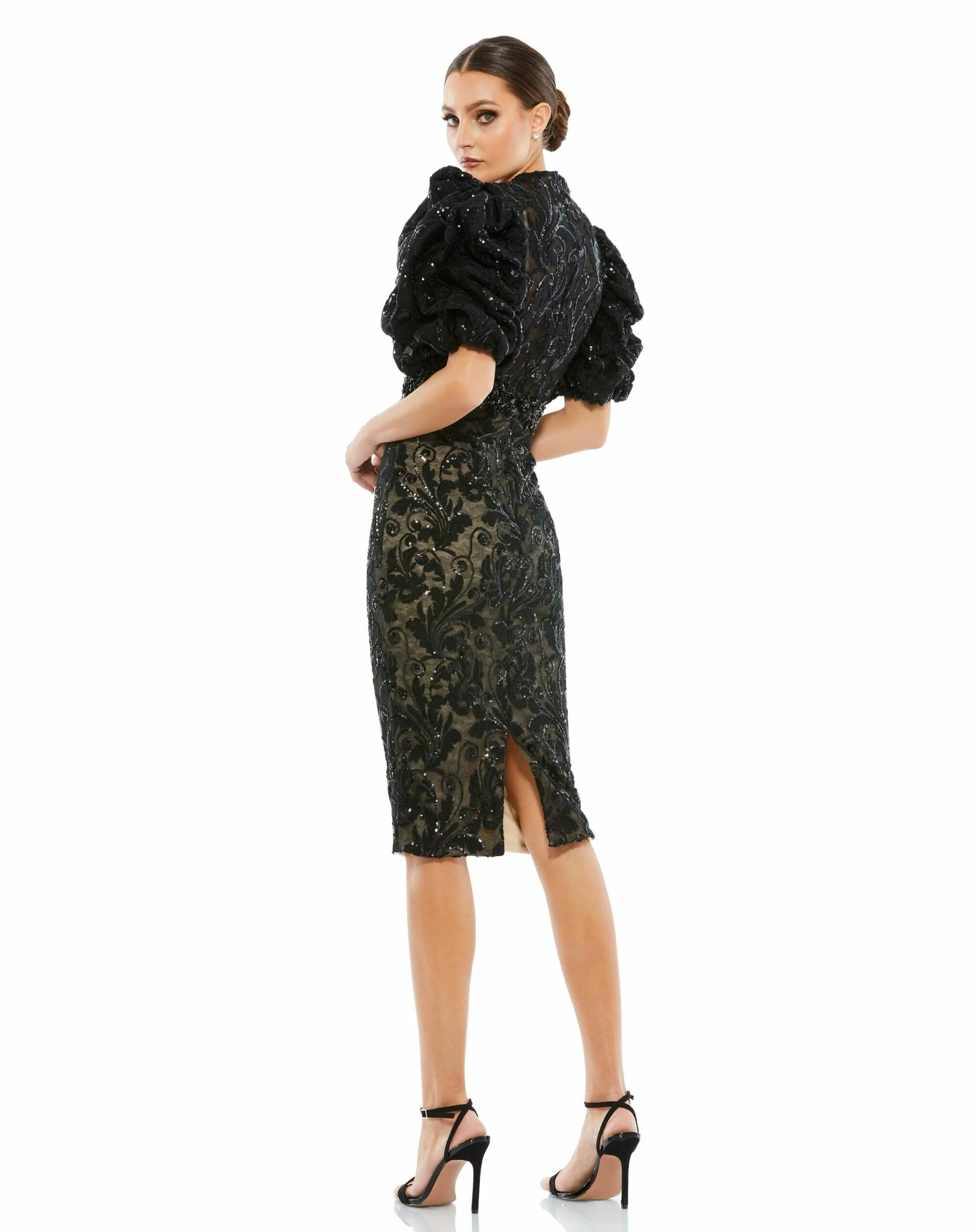 Embellished Puff Sleeve Plunge Neck Dress 4 Embellished Puff Sleeve Plunge Neck Dress - Image 2