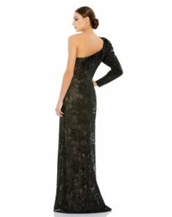 Embellished One Puff Sleeve Trumpet Gown -Women's Skirt 12444 BLK 2 WS