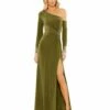 Side Twist Drop Shoulder Beaded Cuff Gown
