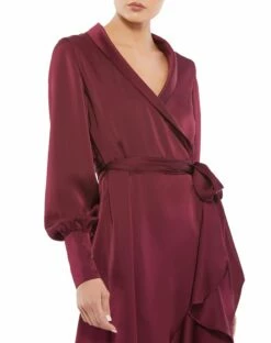 Long Sleeve Faux Wrap Midi Dress -Women's Skirt 12506 Wine CL