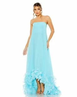 Strapless Flare Feather Hem Gown -Women's Skirt 13001 Aqua AB 1