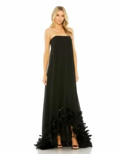 Strapless Flare Feather Hem Gown -Women's Skirt 13001 Black AB
