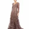 Embroidered Long Sleeve Plunge Neck A-Line Gown -Women's Skirt 20108 CHO Default 1 WS