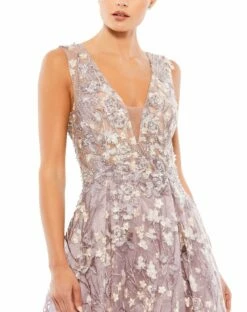 Floral Embroidered Illusion V-Neck Gown 13 Floral Embroidered Illusion V-Neck Gown -Women's Skirt 20131 Lilac CL