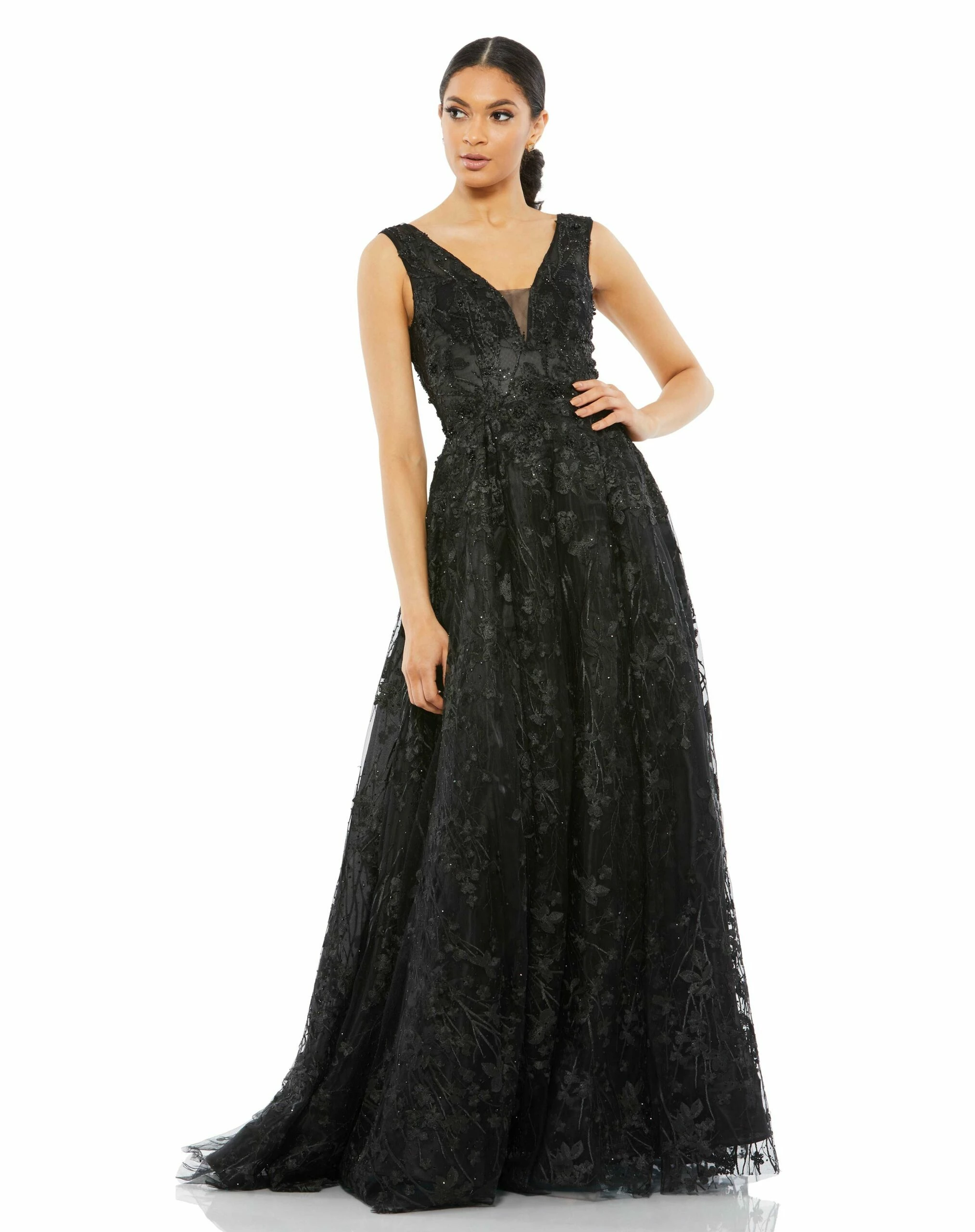 Floral Embroidered Illusion V-Neck Gown 9 Floral Embroidered Illusion V-Neck Gown - Image 7