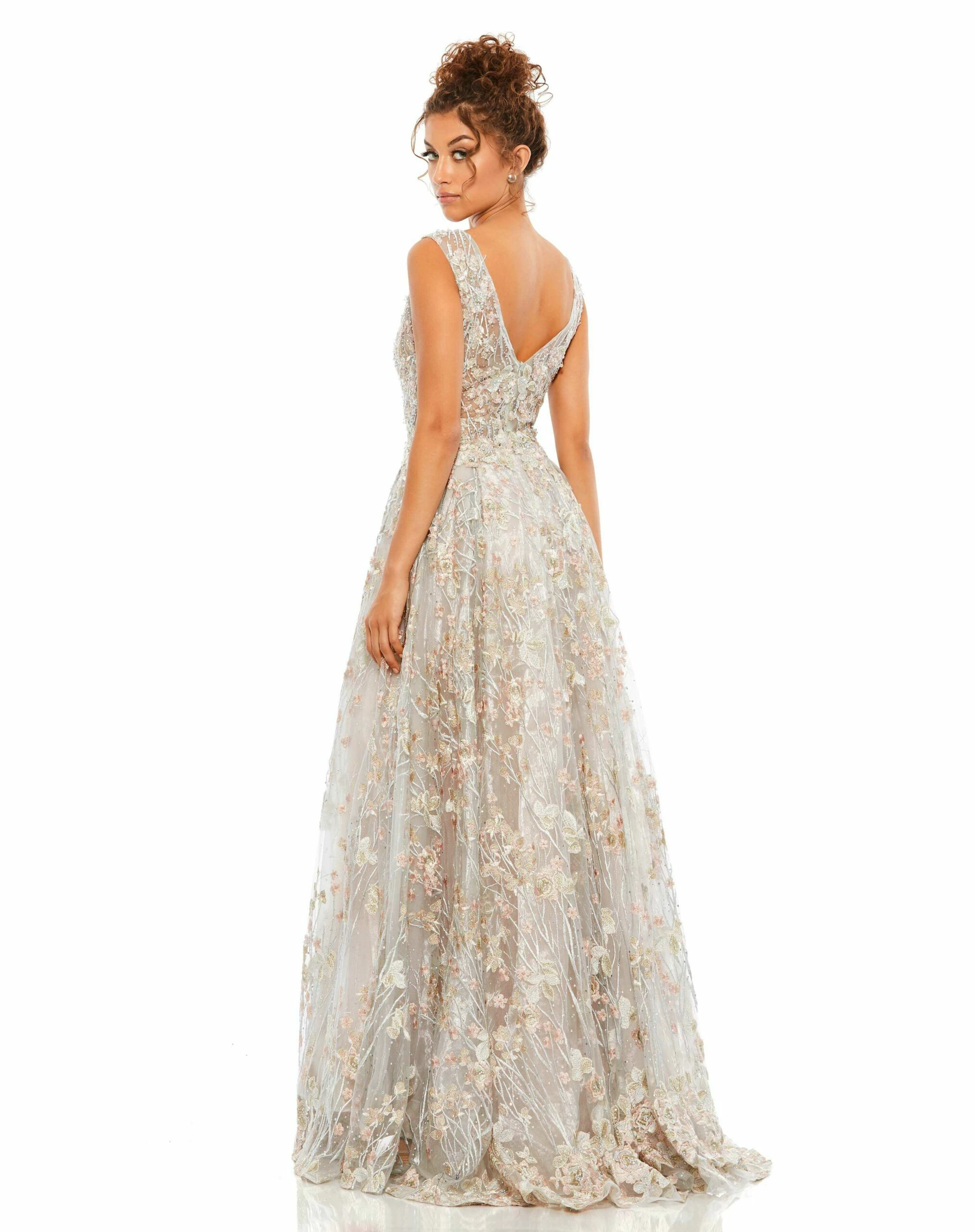 Floral Embroidered Illusion V-Neck Gown 7 Floral Embroidered Illusion V-Neck Gown - Image 5