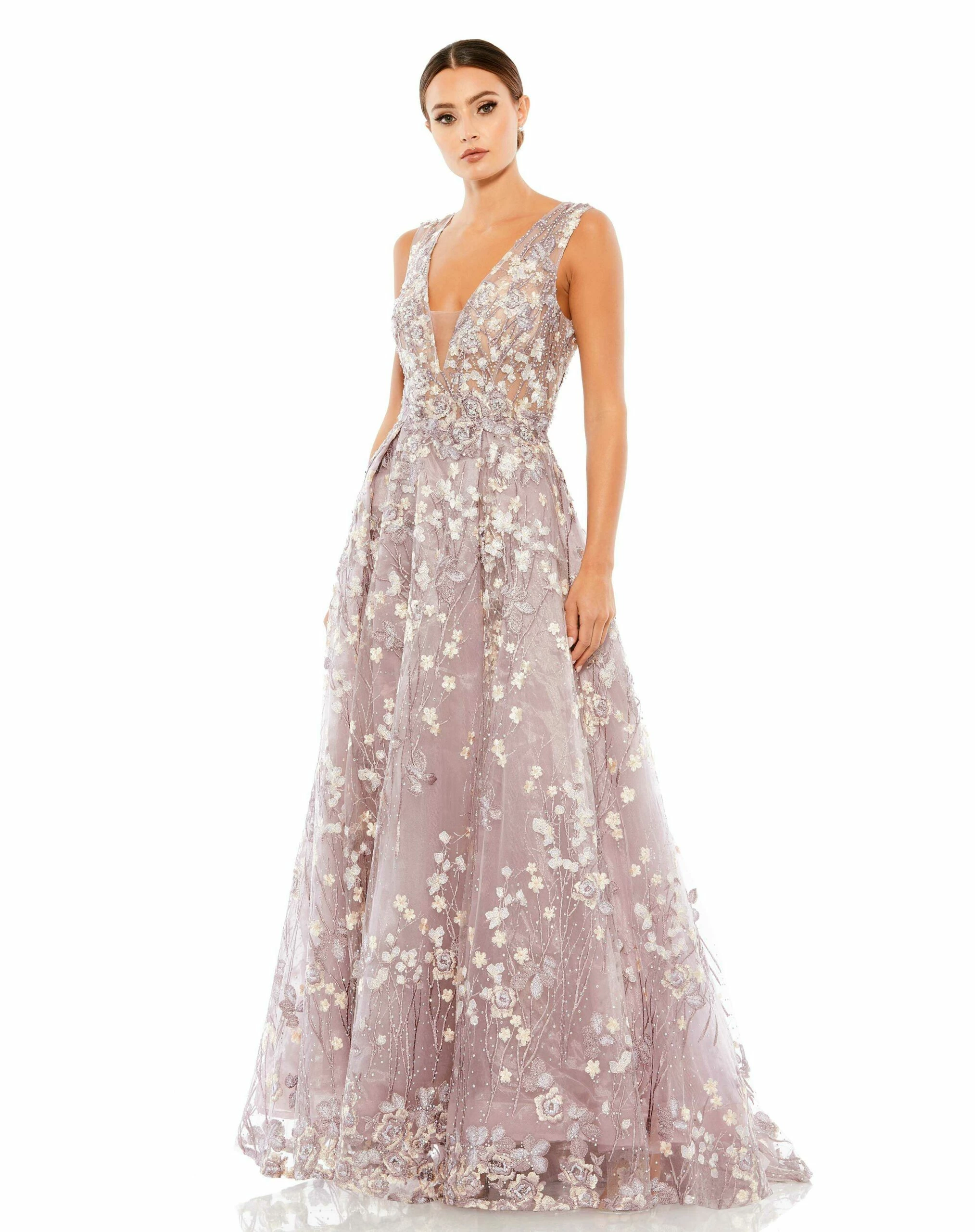Floral Embroidered Illusion V-Neck Gown 3 Floral Embroidered Illusion V-Neck Gown