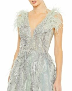 Embellished Feathered Sleeveless A Line Gown 7 Embellished Feathered Sleeveless A Line Gown -Women's Skirt 20259 Seamist CL