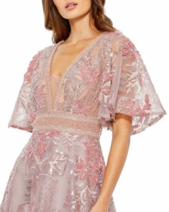 Embroidered Flounce Sleeve A Line Gown -Women's Skirt 20262 PIN 3 WS