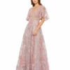 Embroidered Flounce Sleeve A Line Gown -Women's Skirt 20262 PIN Default 1 WS