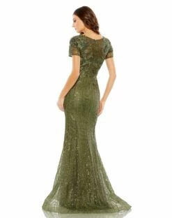 Embellished V Neck Cap Sleeve Trumpet Gown 12 Embellished V Neck Cap Sleeve Trumpet Gown -Women's Skirt 20282 Olive BK